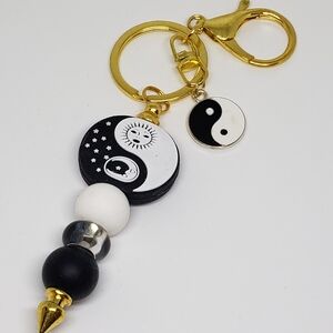 Handmade Silicone Focal Beaded Celestial Sun Moon Yin Yang Keychain